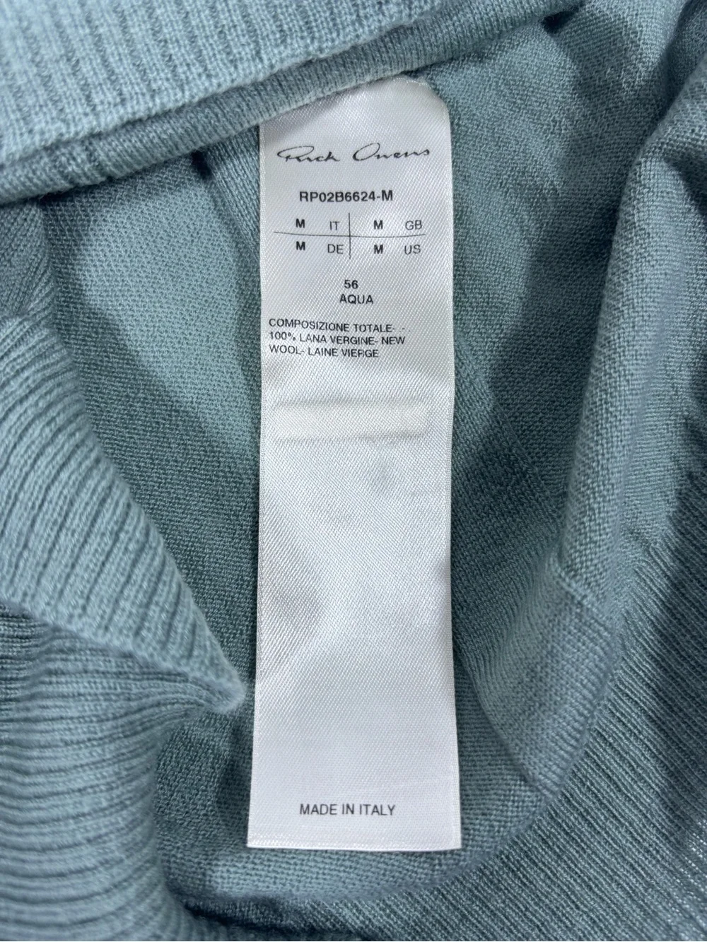 Rick Owens Strobe FW22 Aqua Virgin Wool Sweater – Size M - Picture 6 of 10
